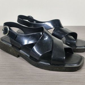 Melissa Criss Cross Strap Jelly Sandal, Black PVC, Womens Size 7 M / 38